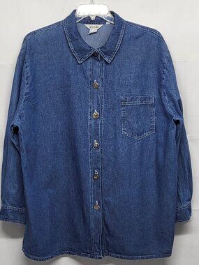 Vintage Fern Bratten Womens Denim Shirt Shacket 2X Metal Button Up Lagenlook USA